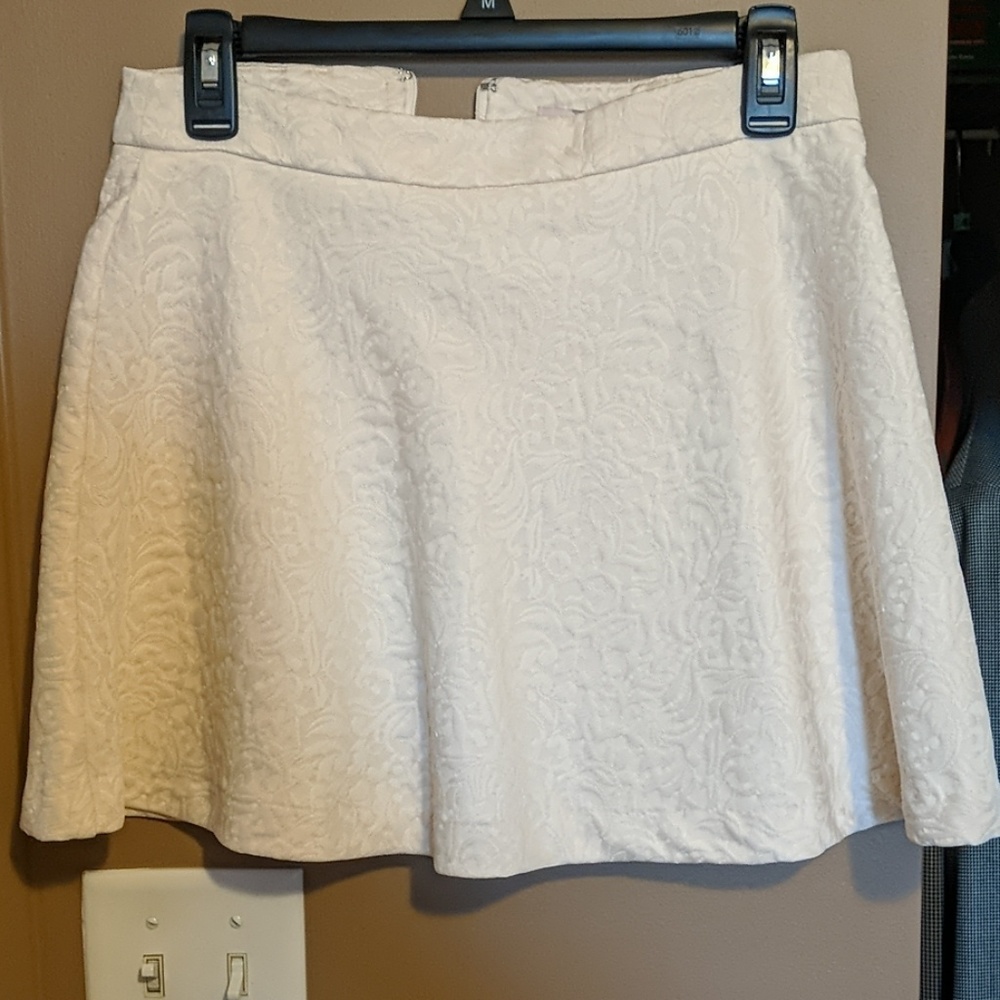 Cream Embroidered Skater Skirt